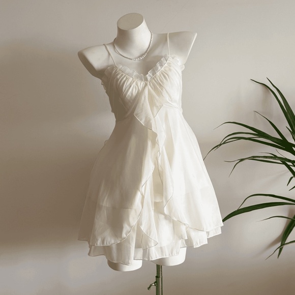 Dresses & Skirts - Stylish Cream Ruffle Mini Dress